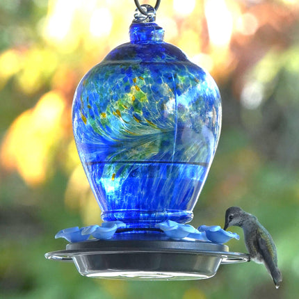 Nature's Way Bird Products AGF2 Spring Rain Hand Blown Artisan Gravity Hummingbird Feeder, 28 Oz