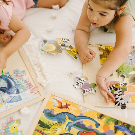 Paquete de rompecabezas Melissa & Doug (dinosaurios, safari y océano) - Rompecabezas de animales, rompecabezas de madera para niños de 3 años en adelante