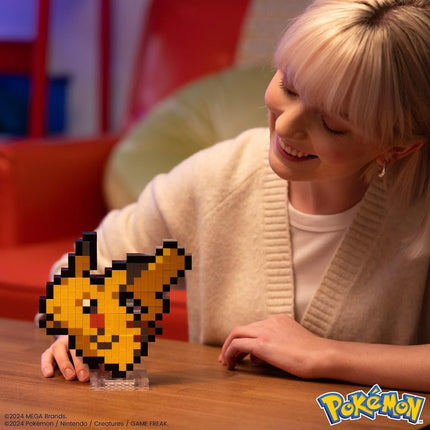 MEGA Pokemon Action Figure Building Set, Pikachu with 400 Pieces and Pixel Retro Style, for Table or Wall Decor, Build & Display Toy for Collectors