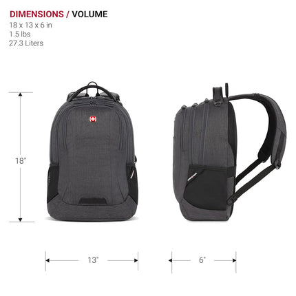 SWISSGEAR Cecil Laptop Backpack Fits up to 16-Inch Laptop, Daypack for Travel and Work, Charcoal, 18-Inch