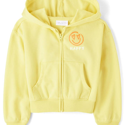 The Children's Place Girls' Long Sleeve Cropped Hooded Zip Up, Yellow, Yellow, XX-Large