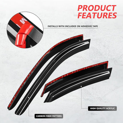 DNA MOTORING Set of 4 Tape-On Carbon Fiber Pattern Styling Window Visor Deflector Rain/Sun Guard Compatible with Audi A4 / S4 2002-2008, RS4 2007-2008, WVS-T2-0180-CF