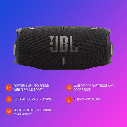 JBL Charge 6 - Portable Waterproof & Drop-Proof Bluetooth Speaker, Bold Pro Sound with AI Sound Boost, 28Hrs of Playtime, Built-in powerbank & Comes with a Sturdy/Removable Carrying Strap (Sand)