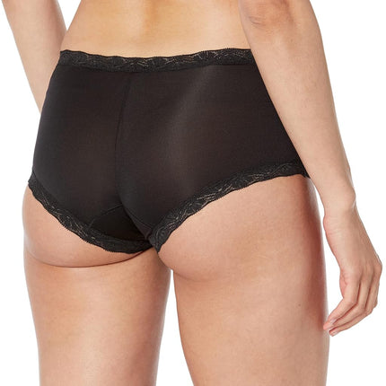Maidenform Women's Underwear, Microfiber with Lace Boyshort Panties, One Fab Fit, 3-Pack Boy Short, Black/Black/Black, M (Pack of 3)