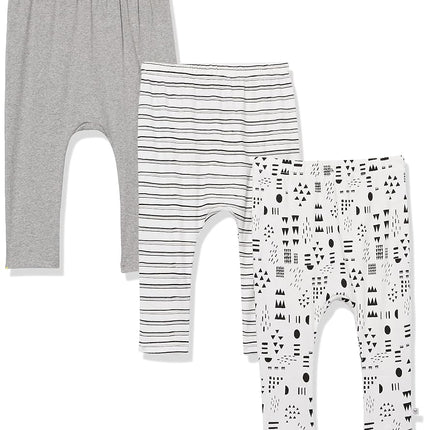 HonestBaby Multipack Harem Pants Roomy Fit Pull on Bottoms 100% Organic Cotton for Infant Baby Boys, Girls, Unisex, 3-Pack Pattern Play, 12 Months