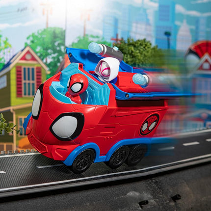 MARVEL’S SPIDEY AND HIS AMAZING FRIENDS WEB SPINNING HAULER - 8-Inch 3-In-1 Transforming Vehicle - Toys Featuring Your Friendly Neighborhood Spideys