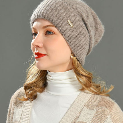 jaxmonoy Bonnets slouchy en cachemire pour femmes, hiver léger, bonnet tricoté en laine pour filles, bonnet slouch doux et chaud avec revers, marron, M