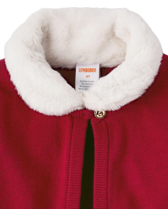Gymboree Shrug en fausse fourrure tricoté habillé à manches longues pour filles et tout-petres, rouge, taille 2T