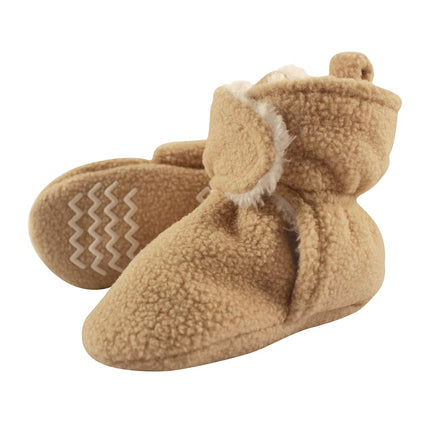 Hudson Baby Unisex Baby Cozy Fleece and Faux Sherpa Booties, Tan, 6-12 Months