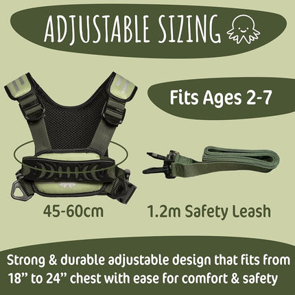 Hobble De Hoo Child Harness, Safety Harness for Kids & Toddlers Aged 2-7 Years, Green Child Harness for Walking & Supporting SEN and Special Needs (Green Harness with Leash)