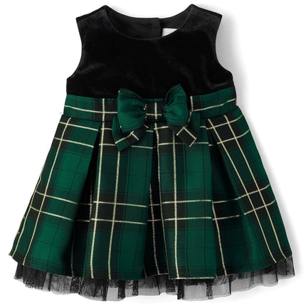 The Children's Place Baby Girls' and Newborn Sleeveless Dressy Dresses, Spruceshad Plaid, 12-18 Months