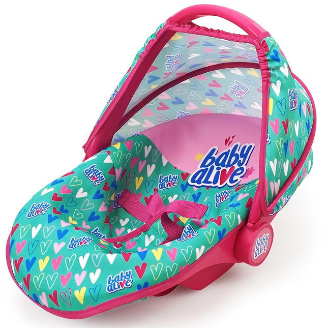 509 Crew Baby Alive: Deluxe Doll Car Seat - Green, Pink, Hearts - Accessory for Dolls Up to 18", Portable, Transform to Lounge Seat, Canopy, Kids Toy Ages 3+