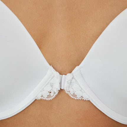 Maidenform Women's Pure Genius Soutien-Gorge Dos Nageur Dentelle Ouverture Devant Full Cup Plain Bra, Blanc (White), 40D (Manufacturer Size: 105D)