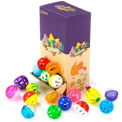 CHIWAVA 36PCS Plastic Noisy Cat Toy Ball with Bell Kitten Chase Toys 8 Type