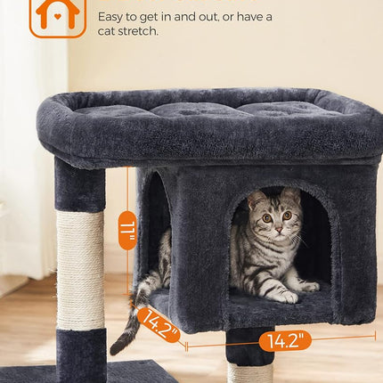 Feandrea Cat Tree Tower, 84 cm, L, Condo for Large Cats up to 16 lb, Large Perch, 2 Caves, Scratching Post, Smoky Gray UPCT61G