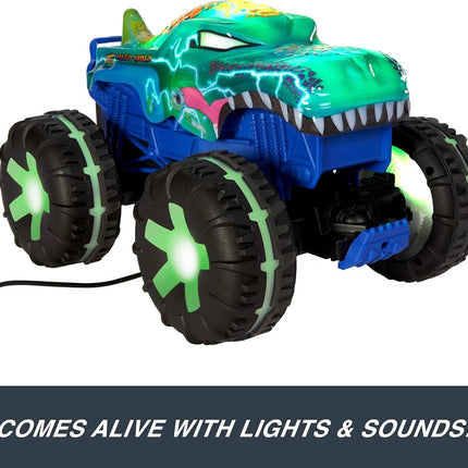 Hot Wheels Toy Truck Monster Trucks RC Oversized Remote Control Mega-Wrex Alive in 1:15 Scale, 3 Game Modes with Interactive Lights & Sounds
