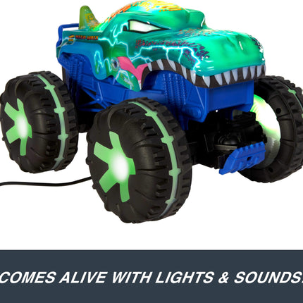 Hot Wheels Toy Truck Monster Trucks RC Oversized Remote Control Mega-Wrex Alive in 1:15 Scale, 3 Game Modes with Interactive Lights & Sounds