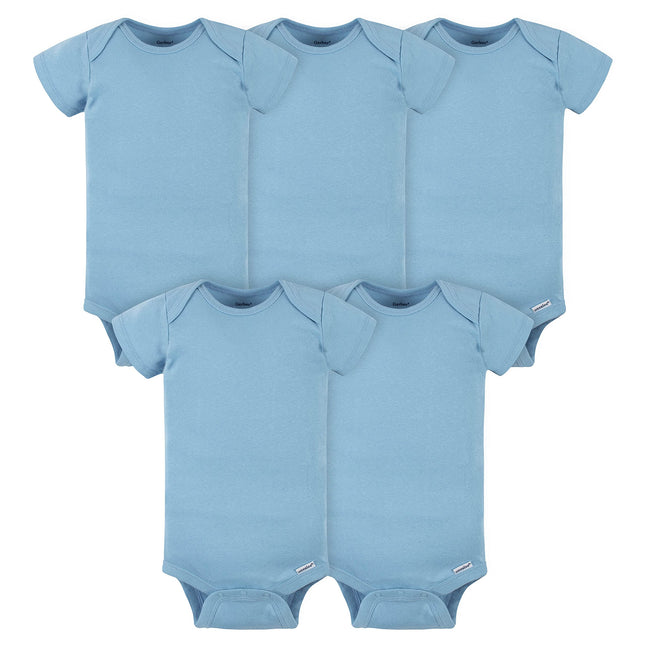 Gerber Baby 5-Pack Solid Onesies Bodysuits, Blue, 