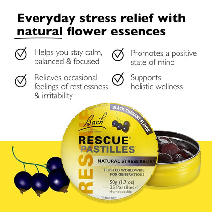 Bach Rescue Pastilles Natural Stress Relief, Black Currant, 1.7 oz
