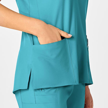 WonderWink 6155ATEALSM W123 Women's Stylized V-neck Top, Teal Blue, Standard-S Size