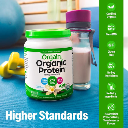 Orgain Organic Vegan Protein Powder, Vanilla Bean - 21g of Plant Based Protein, Low Net Carbs, Non Dairy, Gluten Free, Lactose Free, No Sugar Added, Soy Free, Kosher, 1.02 Pound (Packaging May Vary)