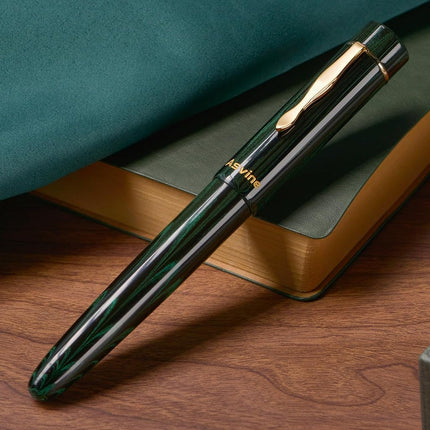 Asvine C2000 Germany Cumberland Ebonite Fountain Pen #8 Fine Nib, Large Handcraft Pen with Converter Pen Box Collection Set- Green
