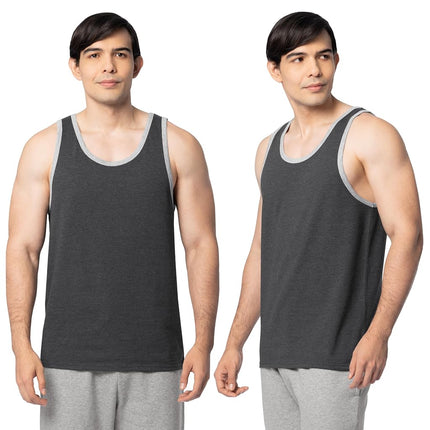 Fruit of the Loom Men's Eversoft Cotton Sleeveless T Shirts, Breathable & Moisture Wicking with Odor Control, Sizes S-4x Undershirt, Tank-2 Pack-Black Heather, Large (Pack of 2)