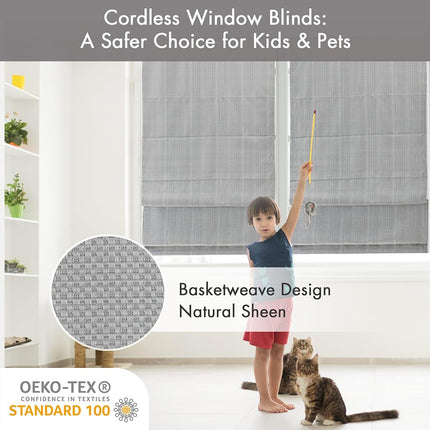 Madison Park Galen Cordless Roman Shades - Fabric Privacy Panel Darkening, Energy Efficient, Thermal Insulated Window Blind Treatment, for Bedroom, Living Room Decor, 39" x 64", Grey