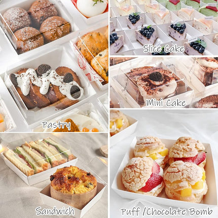 Ocmoiy Small Charcuterie Boxes with Clear Lids, To Go Paper Disposable Food Containers, 5 Inches Bakery Dessert Boxes for Sandwich, Cookie, Pastry, Cake Slice (White, 50ct)