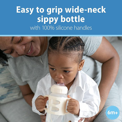Dr. Brown’s Milestones Narrow Transitional Sippy Bottle with Silicone Handles 8oz 250mL 6m+ Light Pink and Ecru 2-Pack