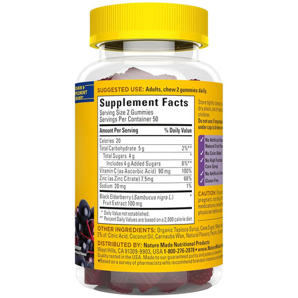 Nature Made Elderberry with Vitamin C and Zinc, Dietary Supplement for Immune Support, 100 Gummies, 50 Day Supply