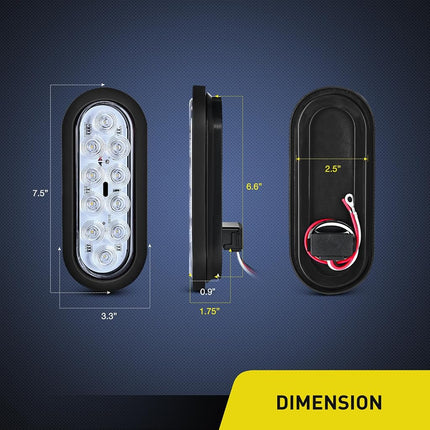 Nilight 6 Inch Oval Trailer Tail Light with Flush Mount Grommets Plugs w/Mounting Brackets 2PCS White Waterproof Reverse Back Up Lights for RV Truck