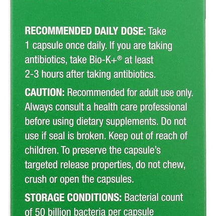 Bio-K + Daily Care Plus Probiotic Supplement Capsules for Adult Men and Women, 50 Billion Active Bacteria, Promotes Immune System Health - Vegan & Gluten-Free Delayed Release, 60 Capules/Box