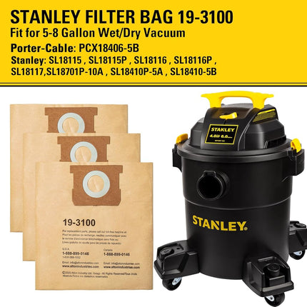 Stanley ALTON ENTERPRISES LIMITED 19-3100 5-8 Gallon Disposable Filter Bag for Wet/Dry Vacuums,(Pack of 3)
