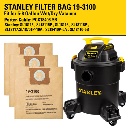 Stanley ALTON ENTERPRISES LIMITED 19-3100 5-8 Gallon Disposable Filter Bag for Wet/Dry Vacuums,(Pack of 3)