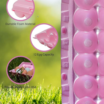 Foam Egg Cartons 25 Pack – Pink – Made in USA – Reusable 12-Egg Cartons for Chicken Eggs