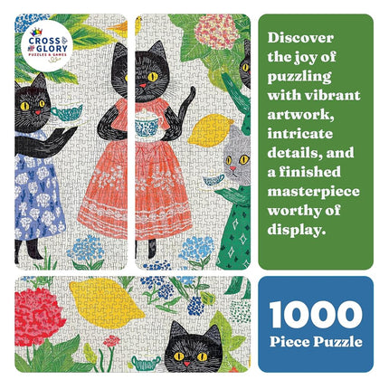 Cross & Glory - The Whiskered Tea Society - 1000 Piece Jigsaw Puzzle for Adults | Whimsical Cat Puzzle | Charming Garden Tea Party Scene