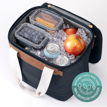 Nevera Plegable CleverMade Malibu Luxe - 18 latas - Elegante, Estructurada, A Prueba de Fugas y Plegable con Asas para Viaje - Bolsa Aislada de Lona Blanda - Leeward Navy
