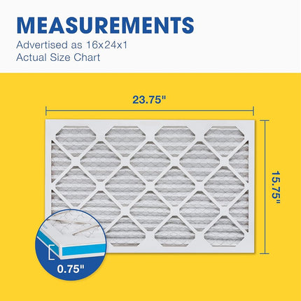 Aerostar 16x24x1 MERV 13 Pleated Air Filter, AC Furnace Air Filter, 6-Pack (Actual Size: 15 3/4"x 23 3/4" x 3/4")
