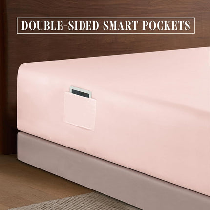 Elegant Comfort 1500 Premium Hotel Quality 18-24 Inches Deep - Extra Deep Pocket Single Fitted Sheet for High Mattress, Luxury and Softest, Smart Pocket - Wrinkle Free, King, Blush Pink