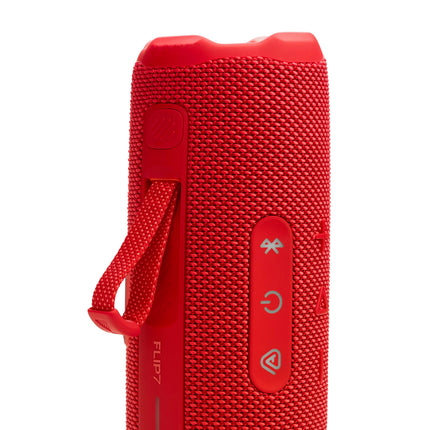 JBL Flip 7 - Altavoz portátil resistente al agua y a las caídas con mejora de sonido por IA, 16 horas de reproducción y sistema PushLock con accesorios intercambiables (rojo)