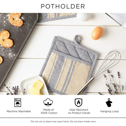 DII 100% Cotton Solid Chambray Kitchen Set, Potholders, Aqua, 2 Piece