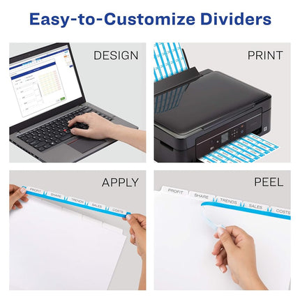 Avery 5 Tab Dividers for 3 Ring Binder, Easy Print & Apply Clear Label Strip, Index Maker Customizable Multicolor Tabs, 25 Sets (11423)