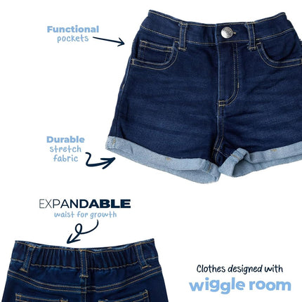 Gerber Baby and Toddler Girls Cuffed Denim Shorts, Dark Blue Denim Wash, 18 Months