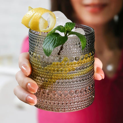 Kate Aspen Ribbed Hobnail Beaded Smoke Grey Drinking Glasses Set of 6, (10 oz) Vintage Glassware Set Cocktail Glass Set, Juice Glass, Water Cups | Hostess Gift & Present for New Home Owners