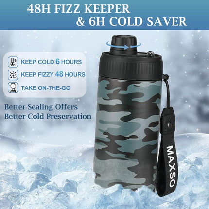 MAXSO Sealed Can Cooler Fizz Lid Can Cover for 12 oz Regular, Slim Skinny Cans & As Thermal Bottle, 4-in-1 Insulated Vacuum Stainless Steel Carbonated Cold Drink Holder - Camouflage