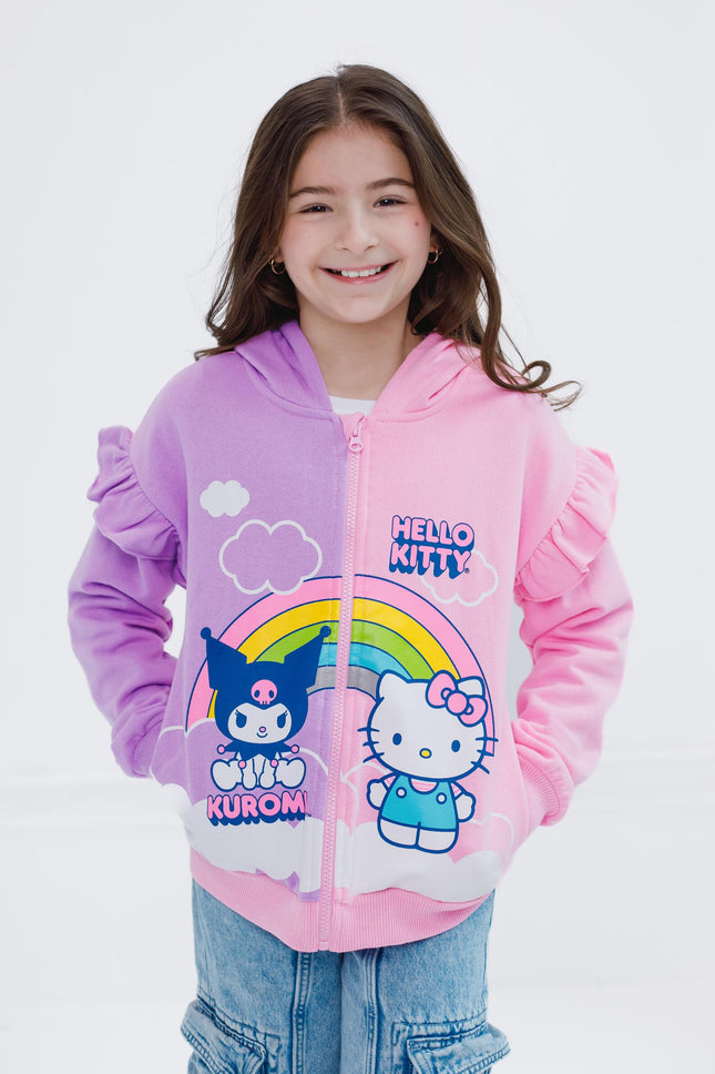 Hello Kitty and Friends Girls' Fleece Hoodie Toddler to Big Kids Sizes (2T - 14-16), Pink/Lavender, 5 Years