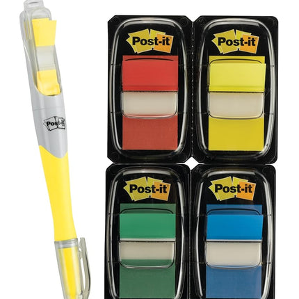 Post-it Flags Value Pack with Free Flag+ Pen, Assorted Primary Colors, 1-Inch Wide, 50/Dispenser, 4-Dispensers