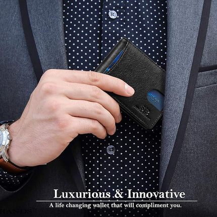 SERMAN Brands Portefeuilles Minimalistes Fins en Cuir Véritable pour Hommes avec Pince à Billets Blocage RFID - Noir - Petit