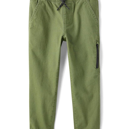 The Children's Place Boys' Pull On Pants with Roll Cuff Hem, Truly Olive, 12
